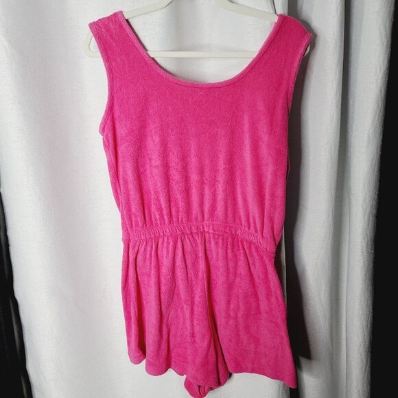 Vintage 70s Barbiecore Hot Pink Terry Cloth Romper - Picture 6 of 16